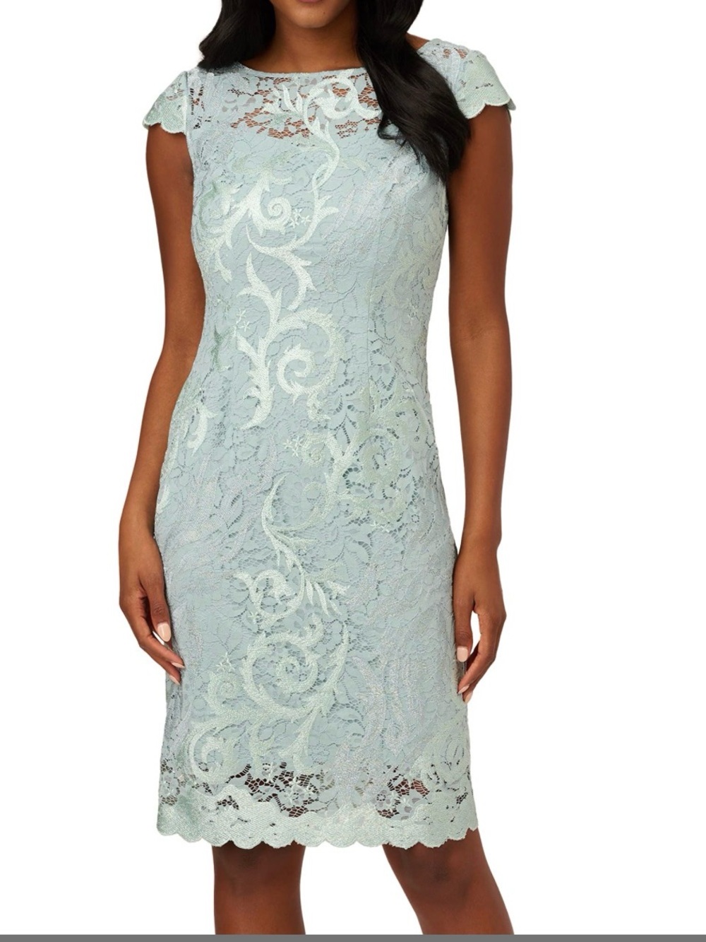 Adrianna Papell Light Mint Lace Cap-Sleeve Midi Dress
